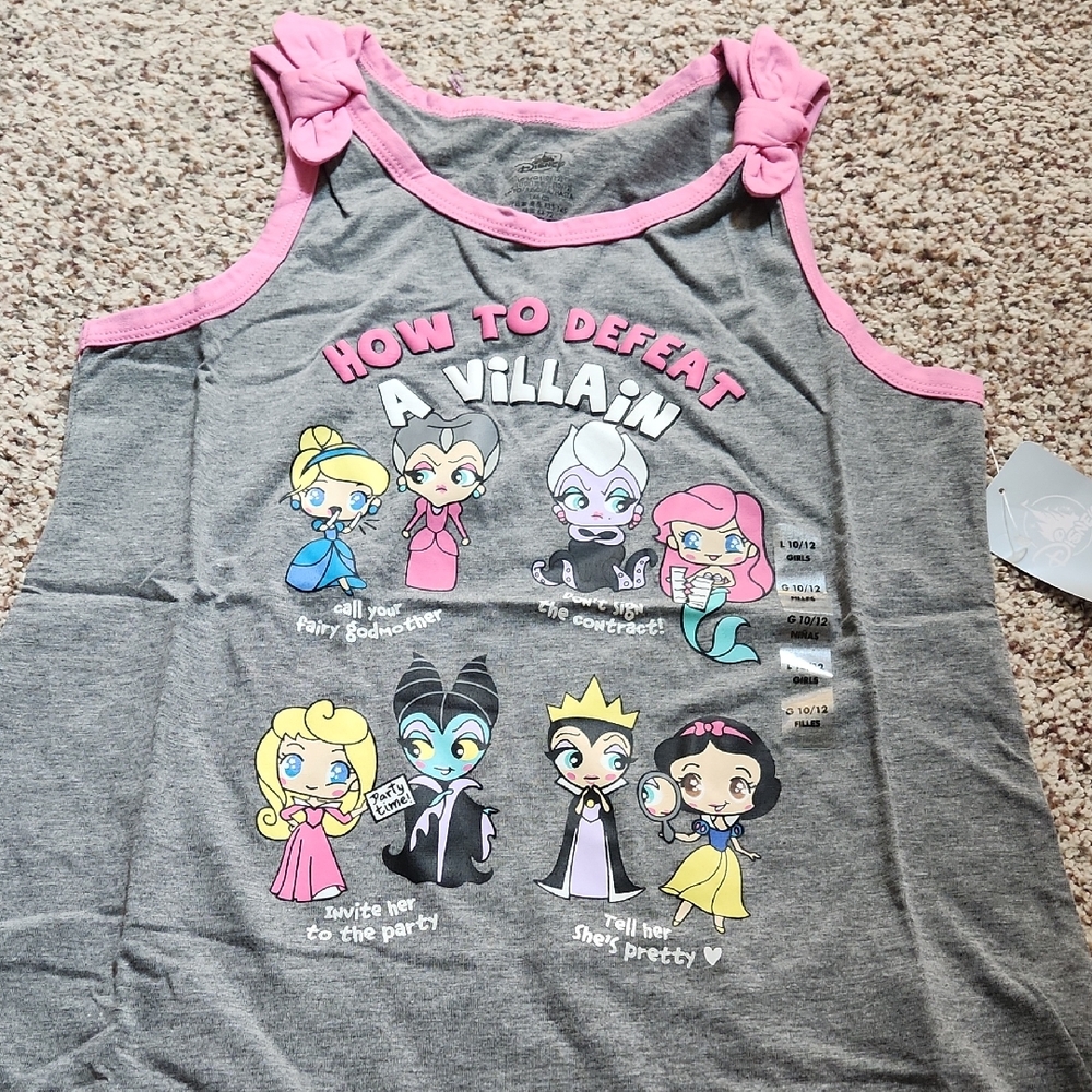 Disney Gray and Pink Tank Top with Cartoon Characters